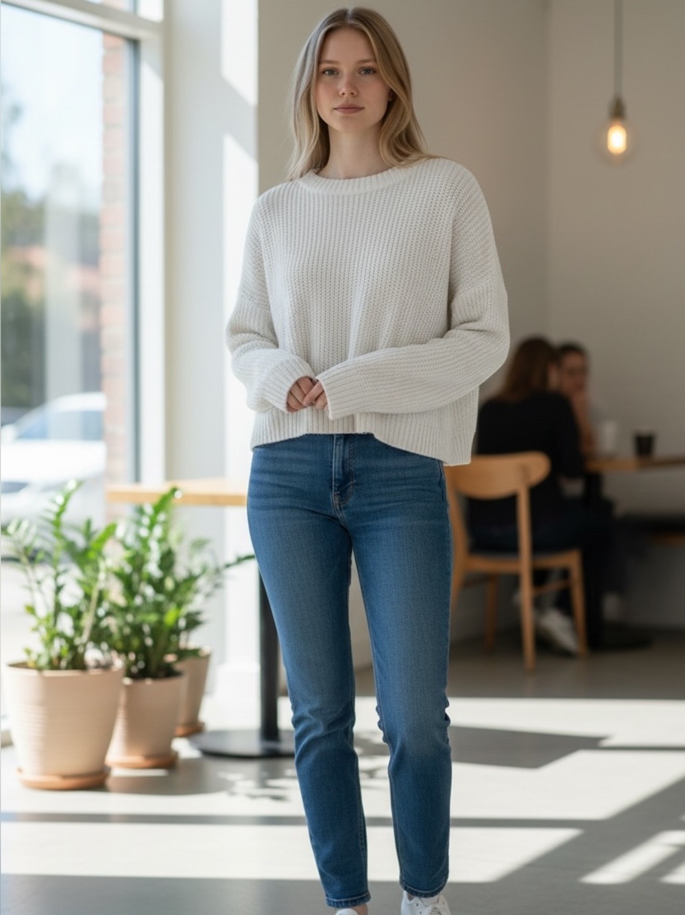 Glassons Ivory Cropped Crewneck Knit Sweater Women's Long